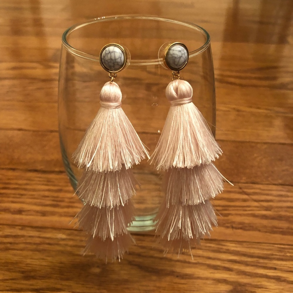 BaubleBar Light Pink Rosabella 4” Tassel Drop Earrings